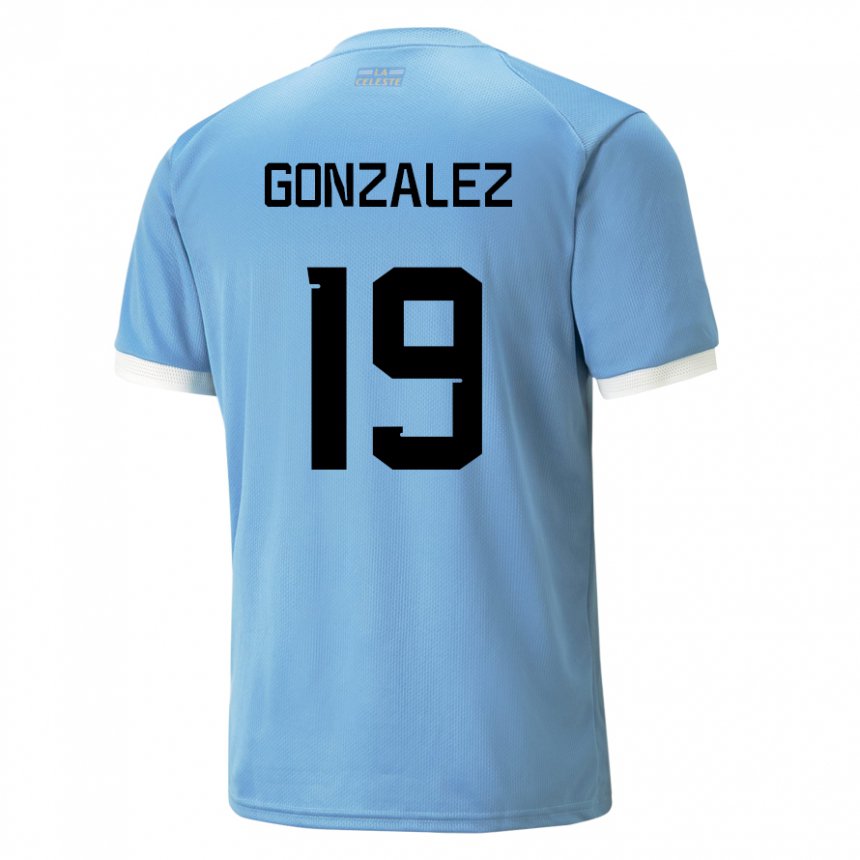 Mænd Uruguays Luciano Gonzalez #19 Blå Hjemmebane Spillertrøjer 22-24 Trøje T-shirt