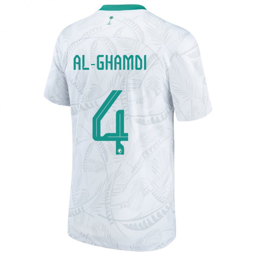 Mænd Saudi-arabiens Talah Al Ghamdi #4 Hvid Hjemmebane Spillertrøjer 22-24 Trøje T-shirt