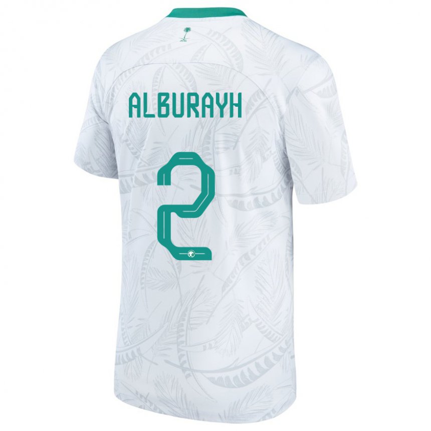 Mænd Saudi-arabiens Mahmood Alburayh #2 Hvid Hjemmebane Spillertrøjer 22-24 Trøje T-shirt