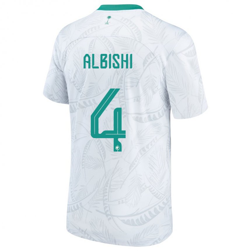 Mænd Saudi-arabiens Abdullah Albishi #4 Hvid Hjemmebane Spillertrøjer 22-24 Trøje T-shirt