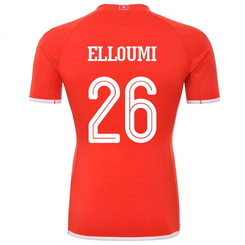 Mænd Tunesiens Khalil Elloumi #26 Rød Hjemmebane Spillertrøjer 22-24 Trøje T-shirt