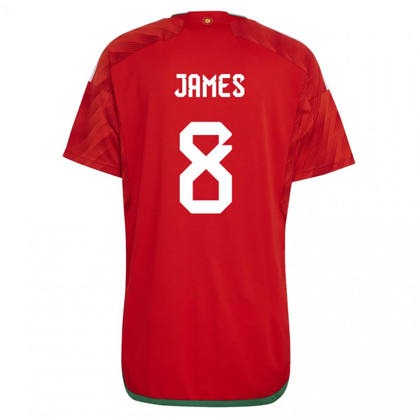 Mænd Wales Angharad James #8 Rød Hjemmebane Spillertrøjer 22-24 Trøje T-shirt