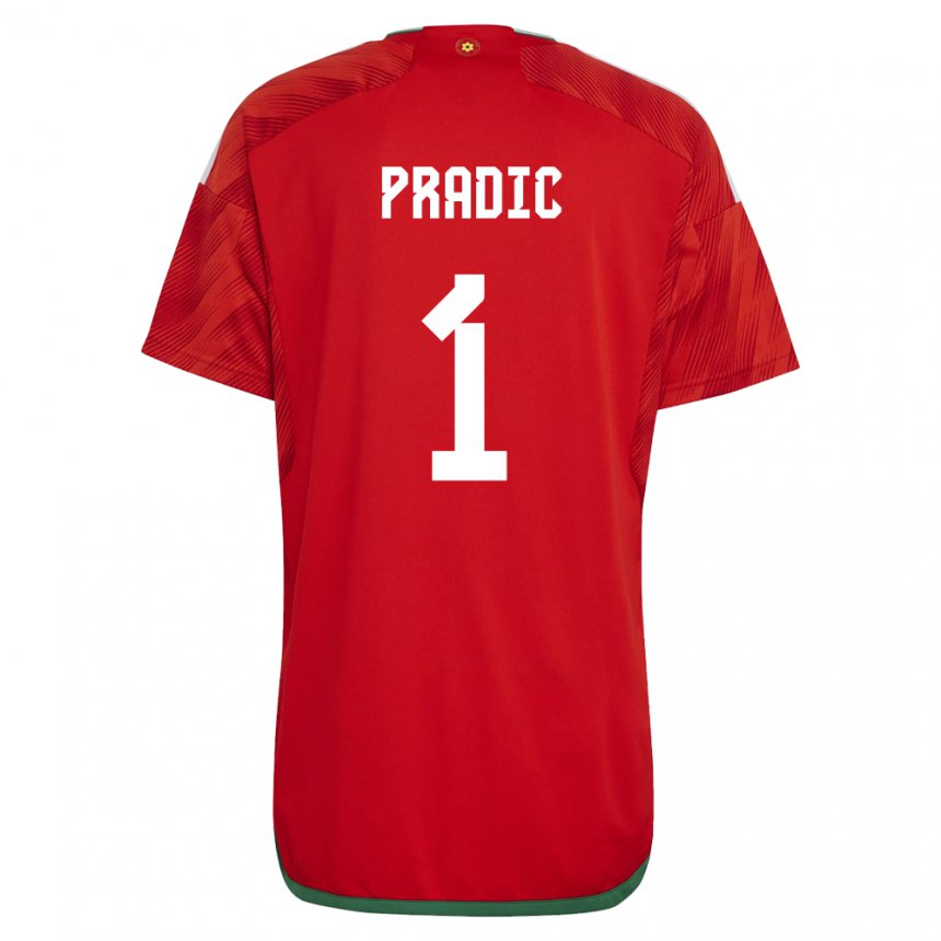 Mænd Wales James Pradic #1 Rød Hjemmebane Spillertrøjer 22-24 Trøje T-shirt