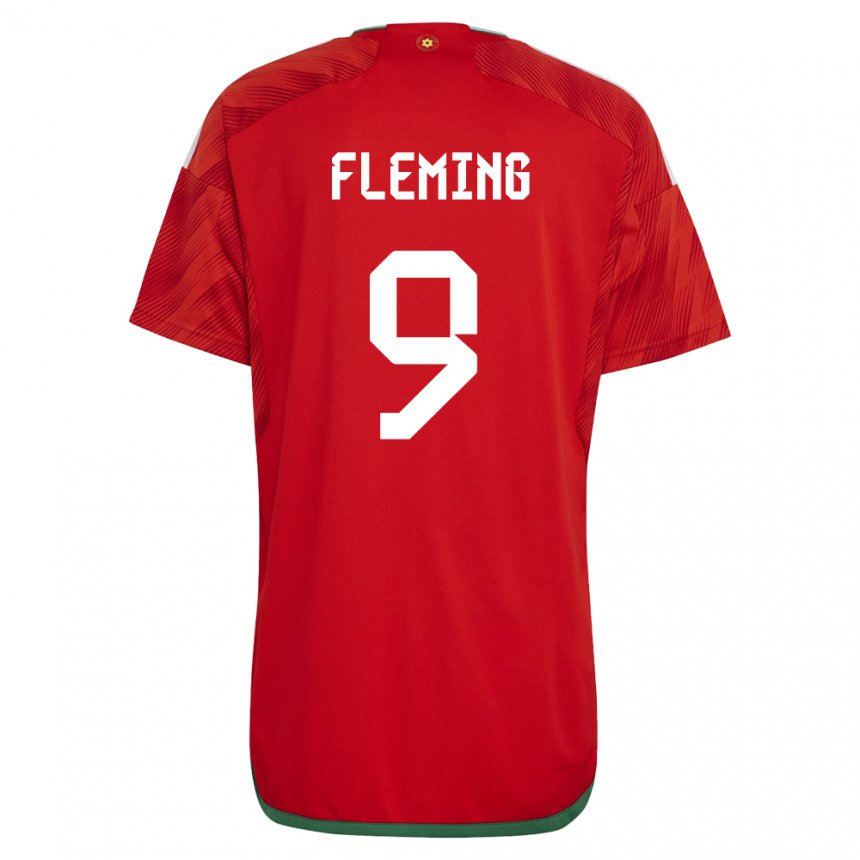 Mænd Wales Cole Fleming #9 Rød Hjemmebane Spillertrøjer 22-24 Trøje T-shirt