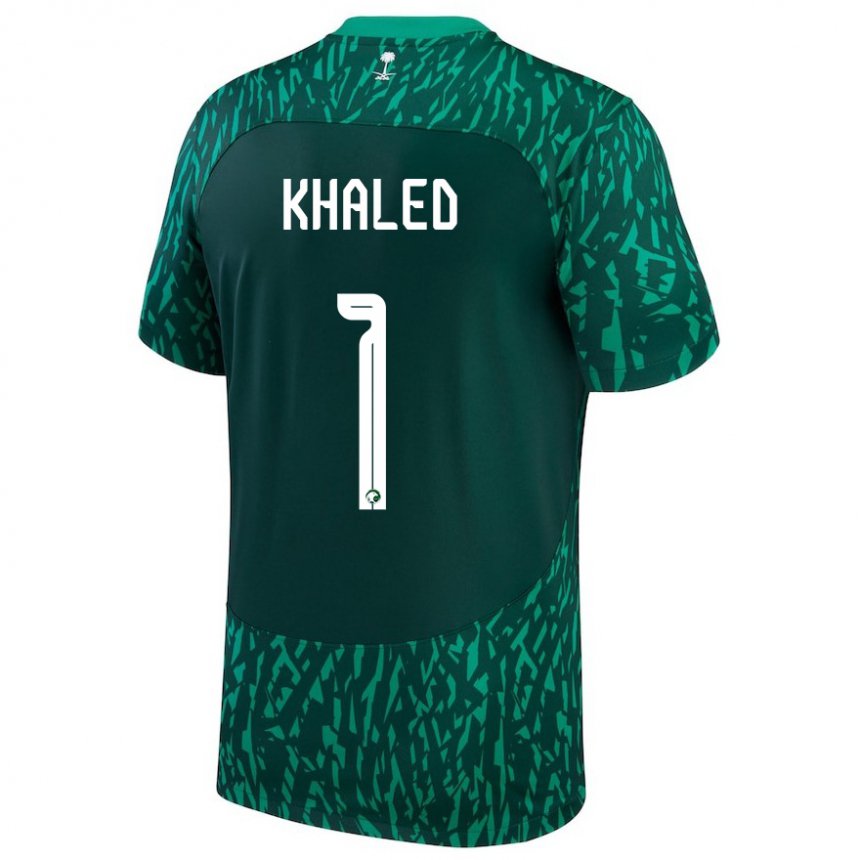 Mænd Saudi-arabiens Sarah Khaled #1 Dark Grøn Udebane Spillertrøjer 22-24 Trøje T-shirt