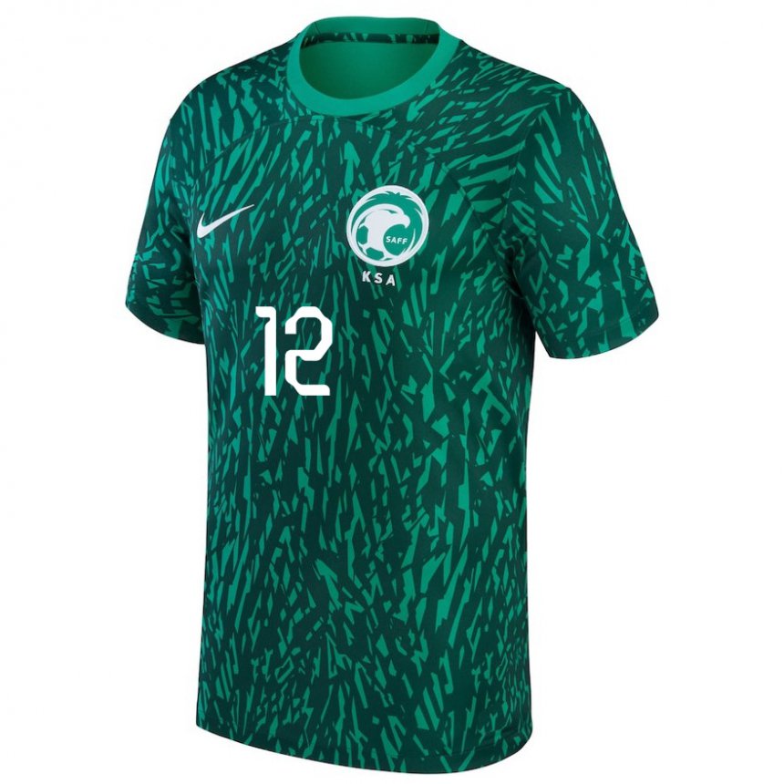 Mænd Saudi-arabiens Abdulaziz Alelewai #12 Dark Grøn Udebane Spillertrøjer 22-24 Trøje T-shirt