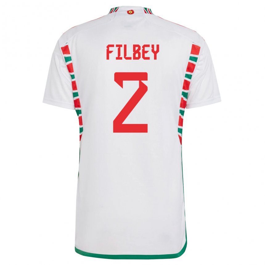 Mænd Wales Anna Filbey #2 Hvid Udebane Spillertrøjer 22-24 Trøje T-shirt