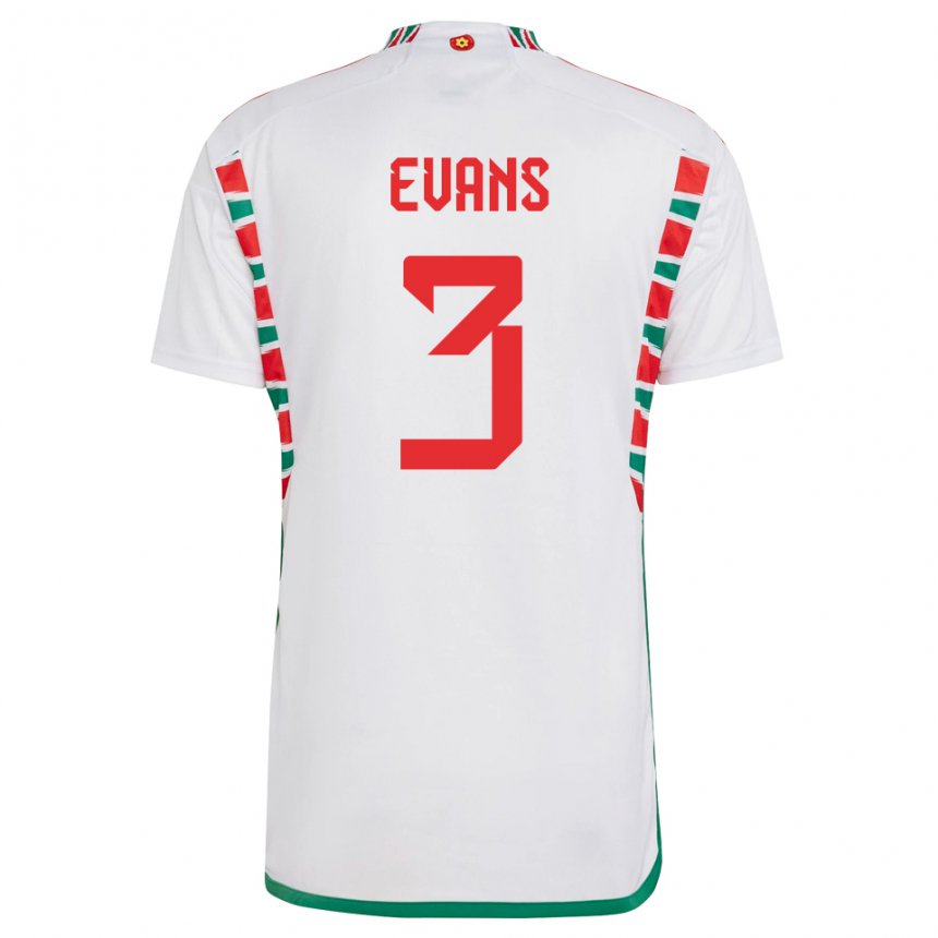 Mænd Wales Gemma Evans #3 Hvid Udebane Spillertrøjer 22-24 Trøje T-shirt