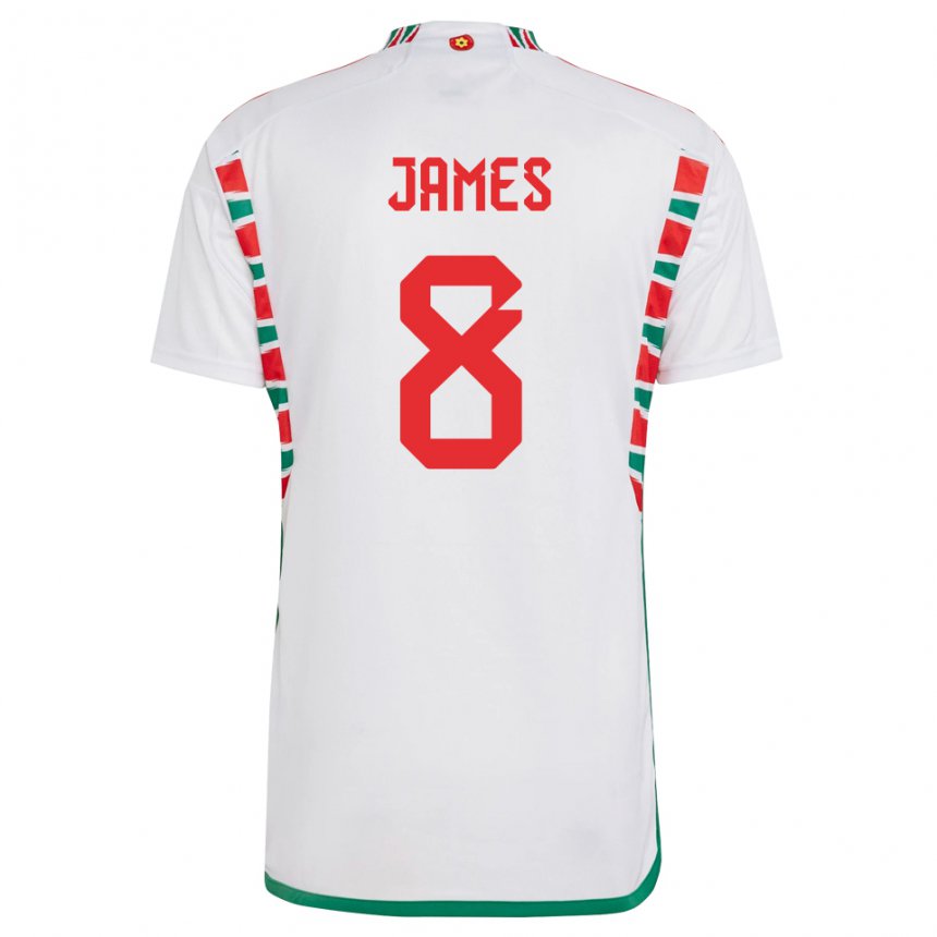 Mænd Wales Angharad James #8 Hvid Udebane Spillertrøjer 22-24 Trøje T-shirt