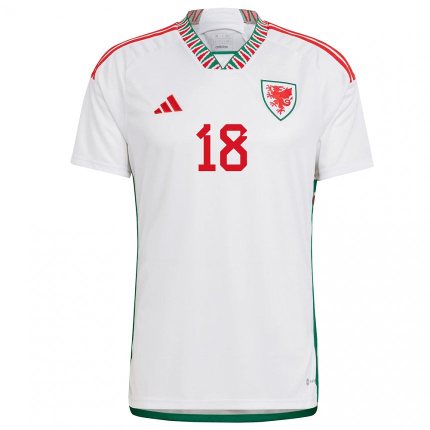 Mænd Wales Charlie Estcourt #18 Hvid Udebane Spillertrøjer 22-24 Trøje T-shirt