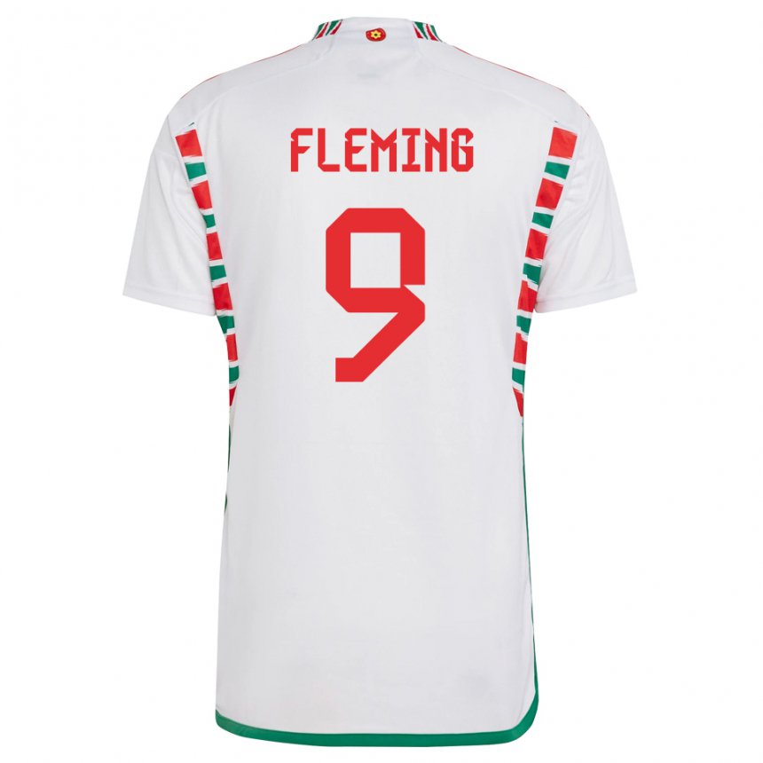 Mænd Wales Cole Fleming #9 Hvid Udebane Spillertrøjer 22-24 Trøje T-shirt