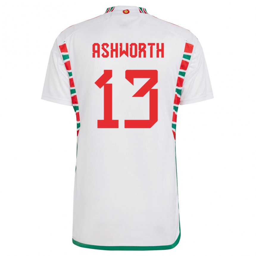 Mænd Wales Fin Ashworth #13 Hvid Udebane Spillertrøjer 22-24 Trøje T-shirt