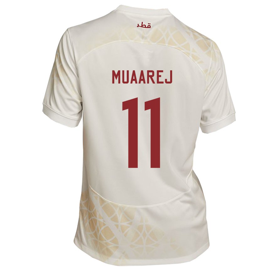 Mænd Qatars Mooza Muaarej #11 Gold Beige Udebane Spillertrøjer 22-24 Trøje T-shirt