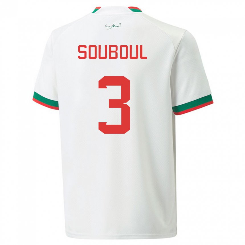 Mænd Marokkos Mohamed Souboul #3 Hvid Udebane Spillertrøjer 22-24 Trøje T-shirt