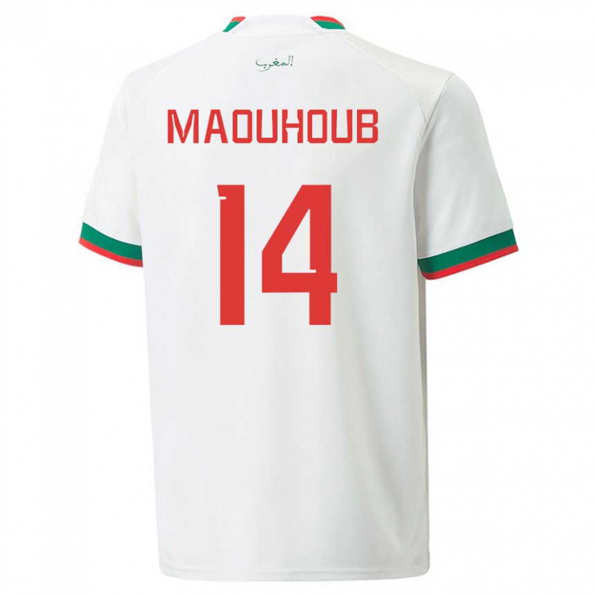 Mænd Marokkos El Mehdi Maouhoub #14 Hvid Udebane Spillertrøjer 22-24 Trøje T-shirt