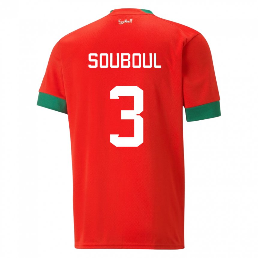 Kvinder Marokkos Mohamed Souboul #3 Rød Hjemmebane Spillertrøjer 22-24 Trøje T-shirt