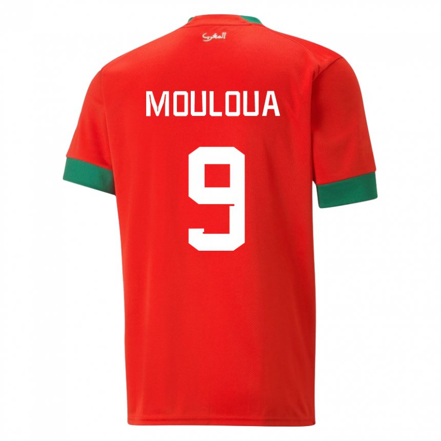 Kvinder Marokkos Ayoub Mouloua #9 Rød Hjemmebane Spillertrøjer 22-24 Trøje T-shirt