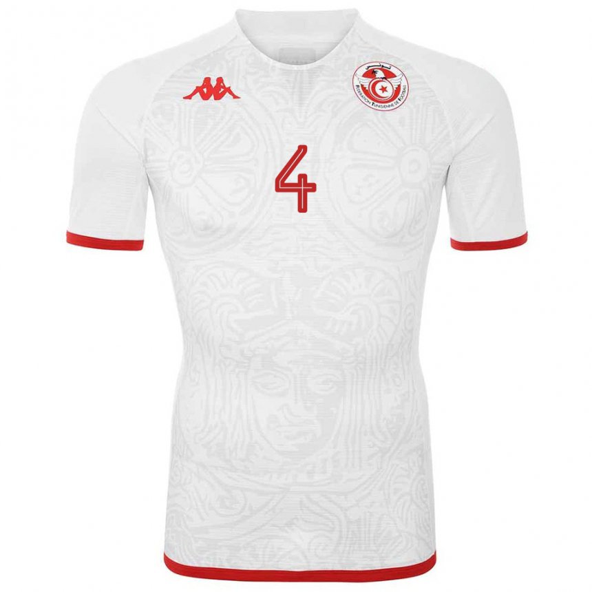 Kvinder Tunesiens Makrem Sghaier #4 Hvid Udebane Spillertrøjer 22-24 Trøje T-shirt