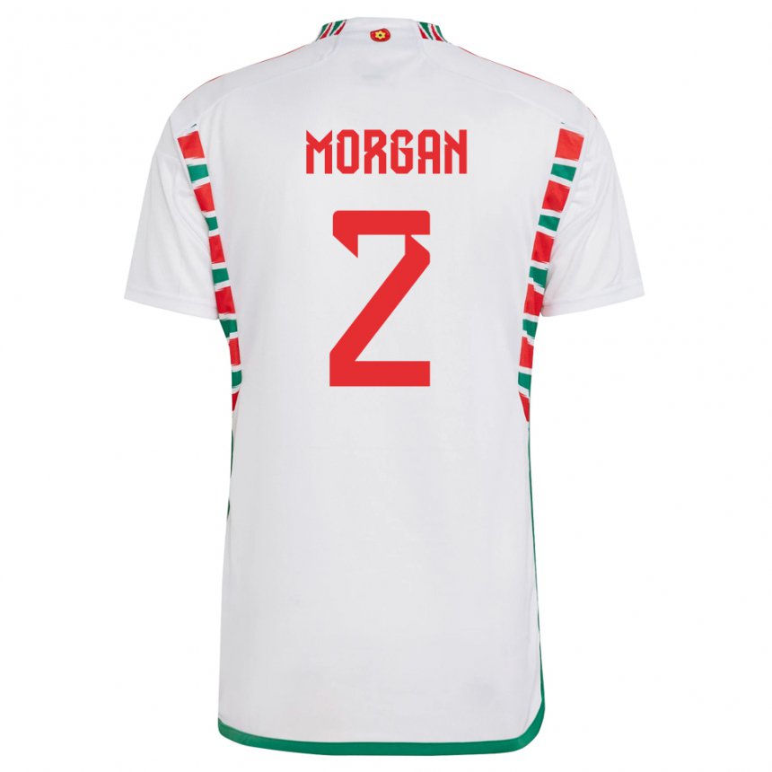 Kvinder Wales Ffion Morgan #2 Hvid Udebane Spillertrøjer 22-24 Trøje T-shirt