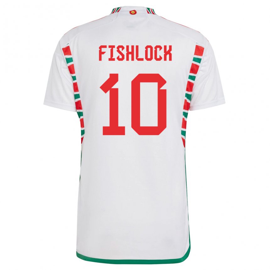 Kvinder Wales Jessica Fishlock #10 Hvid Udebane Spillertrøjer 22-24 Trøje T-shirt