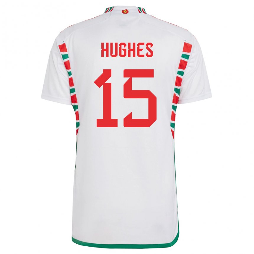 Kvinder Wales Elise Hughes #15 Hvid Udebane Spillertrøjer 22-24 Trøje T-shirt