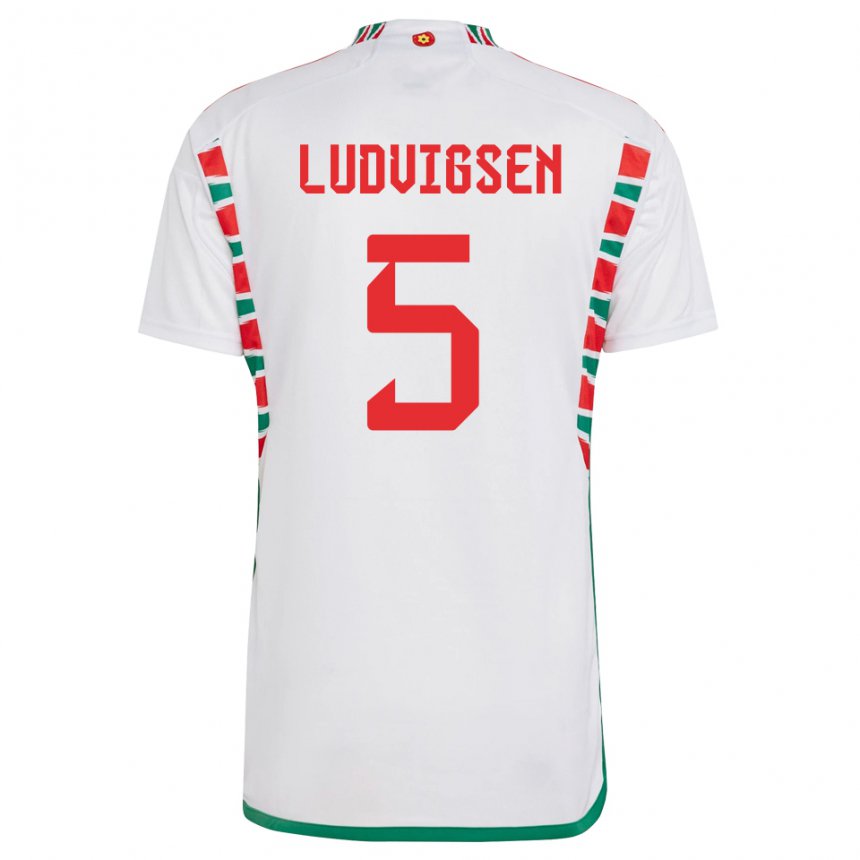 Kvinder Wales Kai Ludvigsen #5 Hvid Udebane Spillertrøjer 22-24 Trøje T-shirt