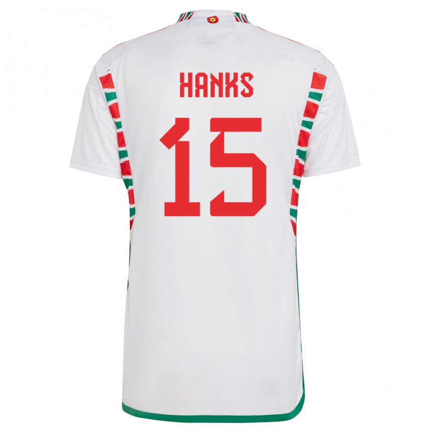 Kvinder Wales Justin Hanks #15 Hvid Udebane Spillertrøjer 22-24 Trøje T-shirt