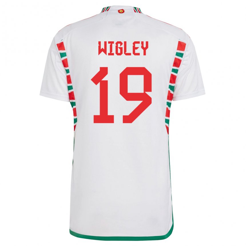 Kvinder Wales Morgan Wigley #19 Hvid Udebane Spillertrøjer 22-24 Trøje T-shirt