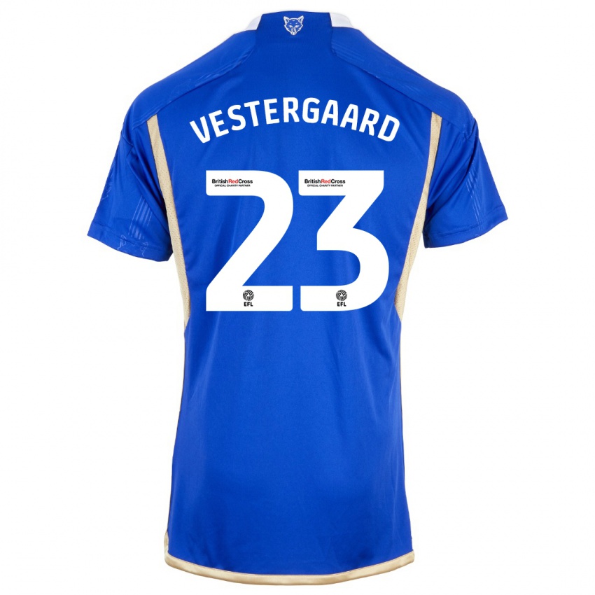 Børn Jannik Vestergaard #23 Blå Hjemmebane Spillertrøjer 2023/24 Trøje T-Shirt