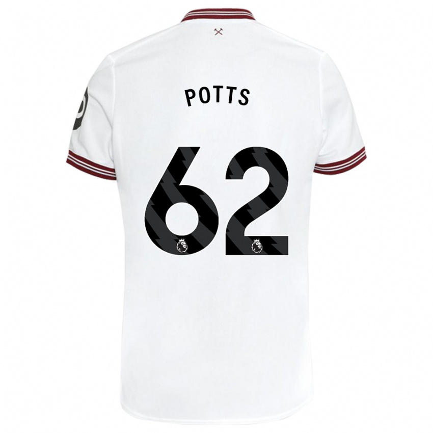 Børn Freddie Potts #62 Hvid Udebane Spillertrøjer 2023/24 Trøje T-Shirt