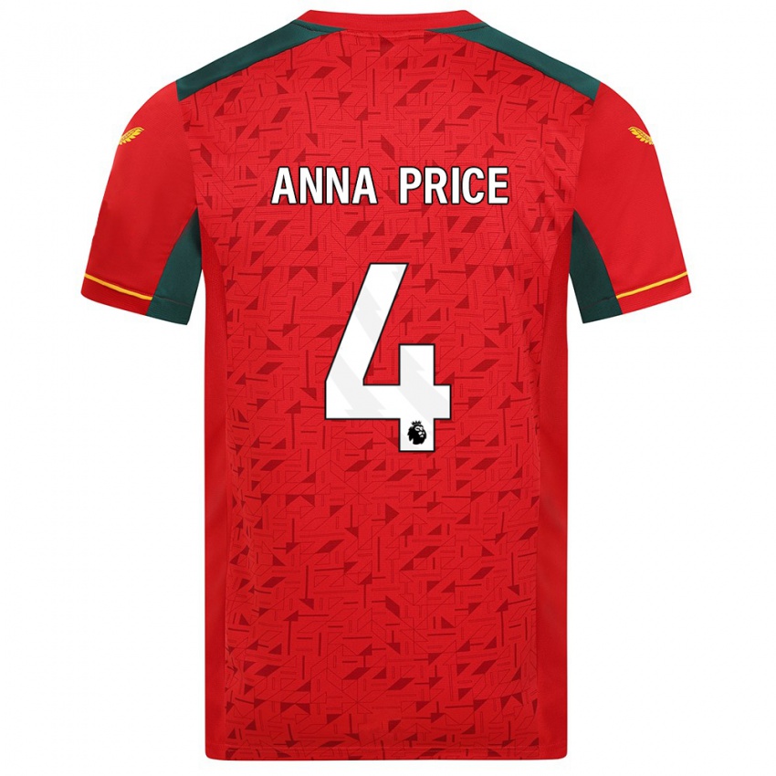 Børn Anna Price #4 Rød Udebane Spillertrøjer 2023/24 Trøje T-Shirt