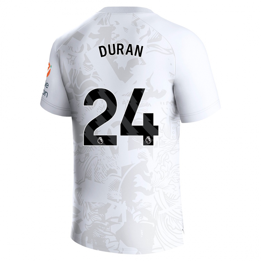 Børn Jhon Durán #24 Hvid Udebane Spillertrøjer 2023/24 Trøje T-Shirt