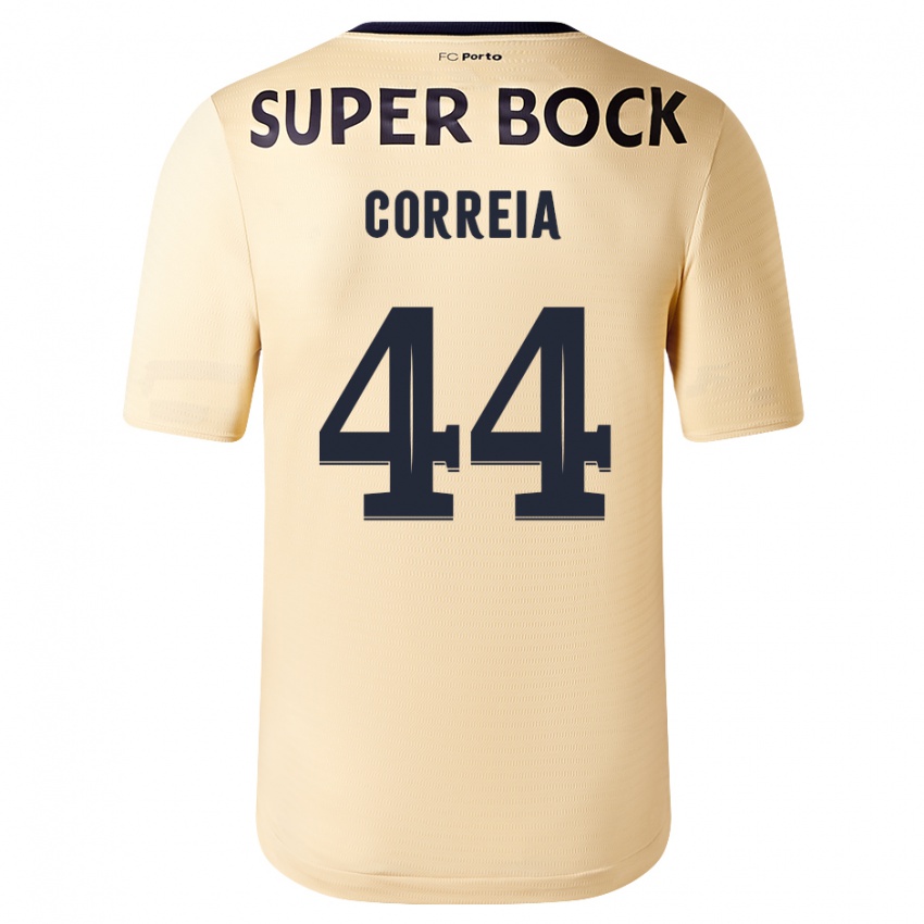 Børn Romain Correia #44 Beige-Guld Udebane Spillertrøjer 2023/24 Trøje T-Shirt