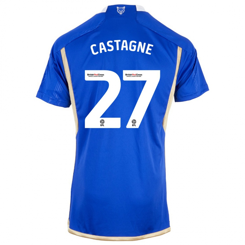 Mænd Timothy Castagne #27 Kongeblå Hjemmebane Spillertrøjer 2023/24 Trøje T-Shirt