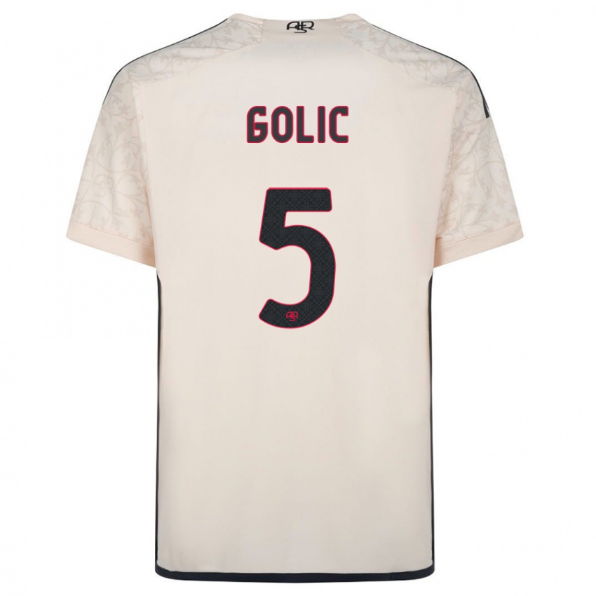 Mænd Lovro Golic #5 Råhvid Udebane Spillertrøjer 2023/24 Trøje T-Shirt