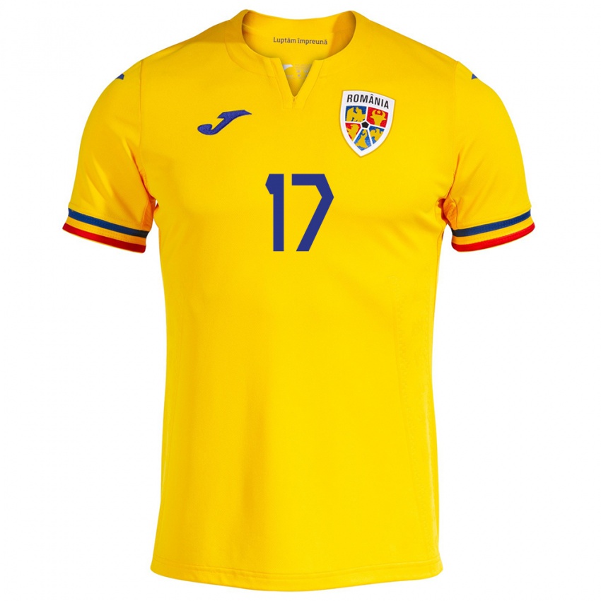 Børn Rumænien Denis Rența #17 Gul Hjemmebane Spillertrøjer 24-26 Trøje T-Shirt