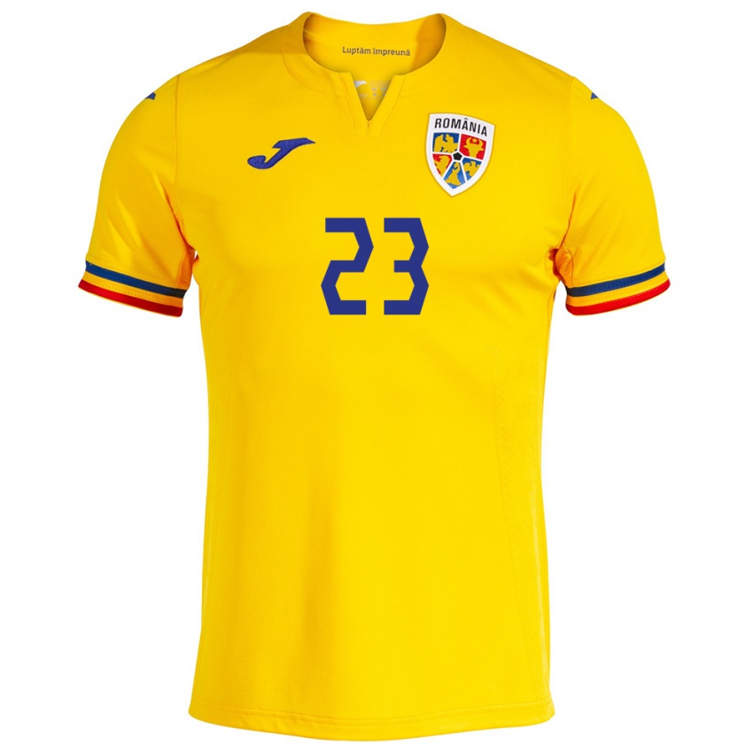 Børn Rumænien David Dincă #23 Gul Hjemmebane Spillertrøjer 24-26 Trøje T-Shirt