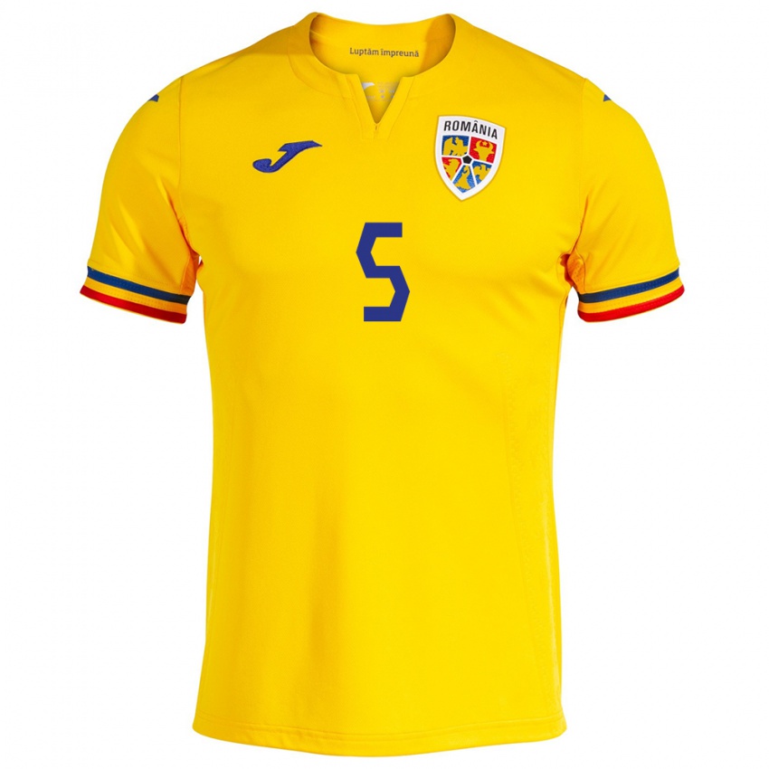 Børn Rumænien Gabriel Dănuleasă #5 Gul Hjemmebane Spillertrøjer 24-26 Trøje T-Shirt