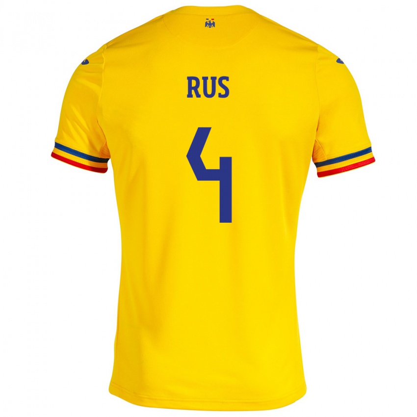 Børn Rumænien Adrian Rus #4 Gul Hjemmebane Spillertrøjer 24-26 Trøje T-Shirt