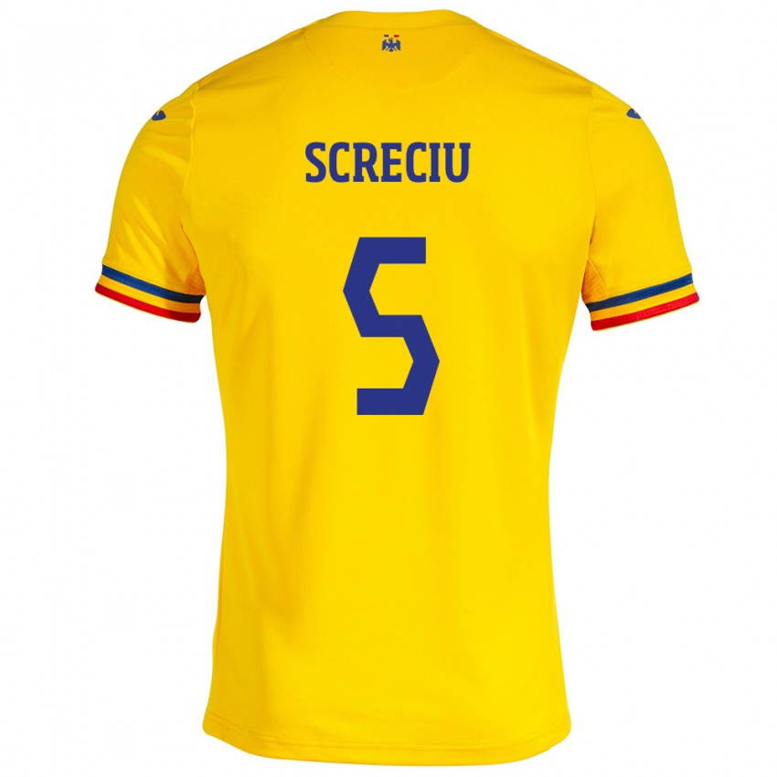 Børn Rumænien Vladimir Screciu #5 Gul Hjemmebane Spillertrøjer 24-26 Trøje T-Shirt