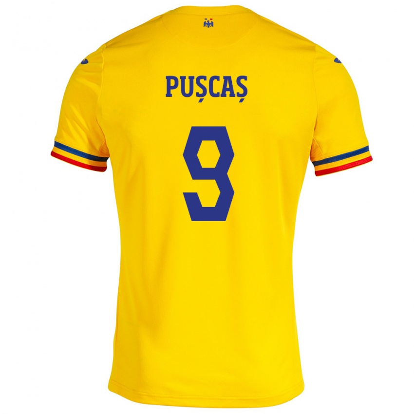 Børn Rumænien George Pușcaș #9 Gul Hjemmebane Spillertrøjer 24-26 Trøje T-Shirt