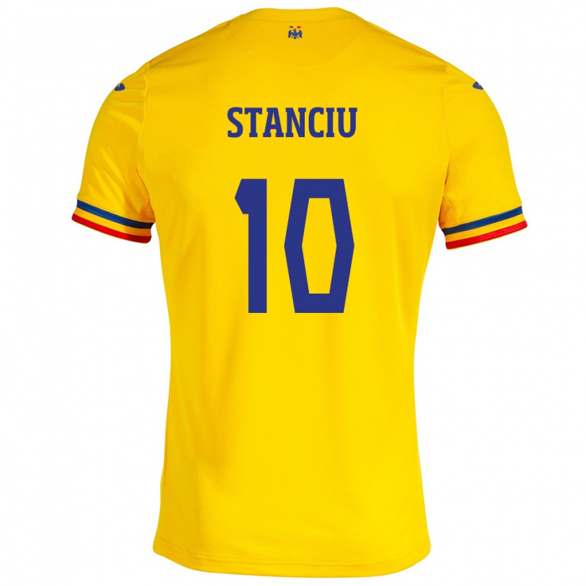 Børn Rumænien Nicolae Stanciu #10 Gul Hjemmebane Spillertrøjer 24-26 Trøje T-Shirt