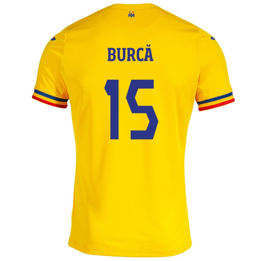 Børn Rumænien Andrei Burcă #15 Gul Hjemmebane Spillertrøjer 24-26 Trøje T-Shirt