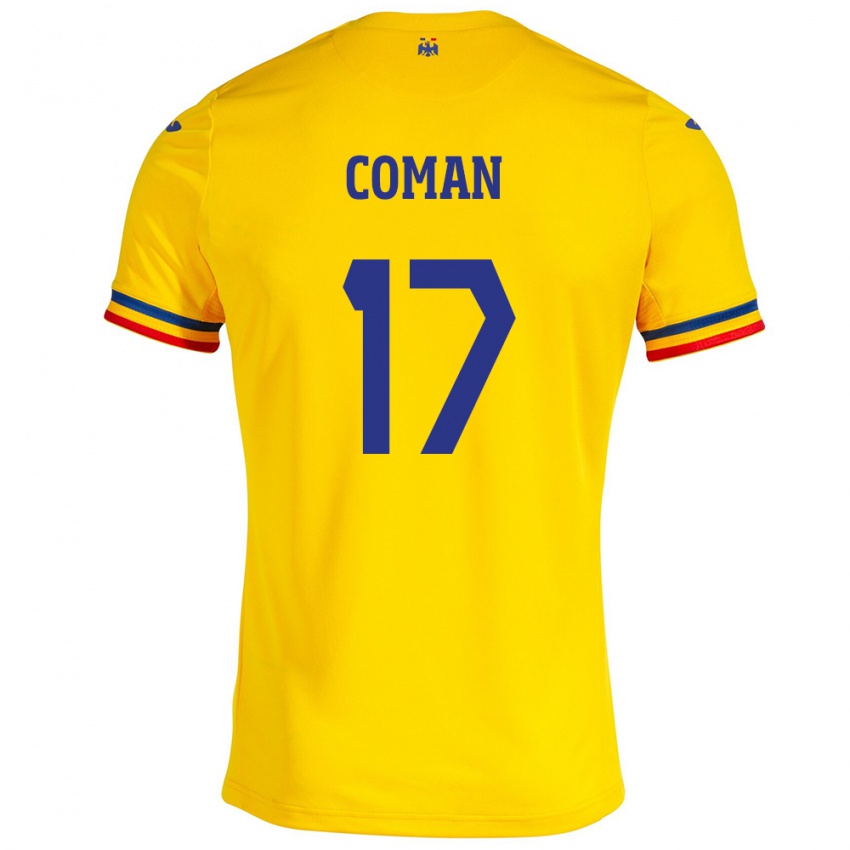 Børn Rumænien Florinel Coman #17 Gul Hjemmebane Spillertrøjer 24-26 Trøje T-Shirt