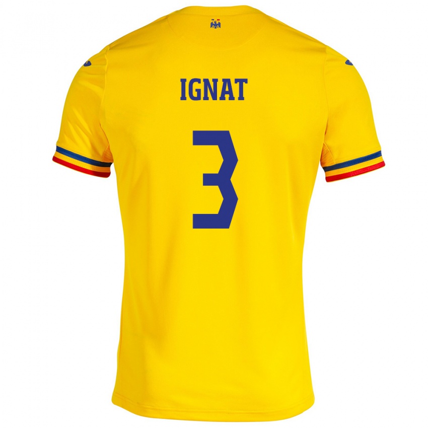 Børn Rumænien Cristian Ignat #3 Gul Hjemmebane Spillertrøjer 24-26 Trøje T-Shirt