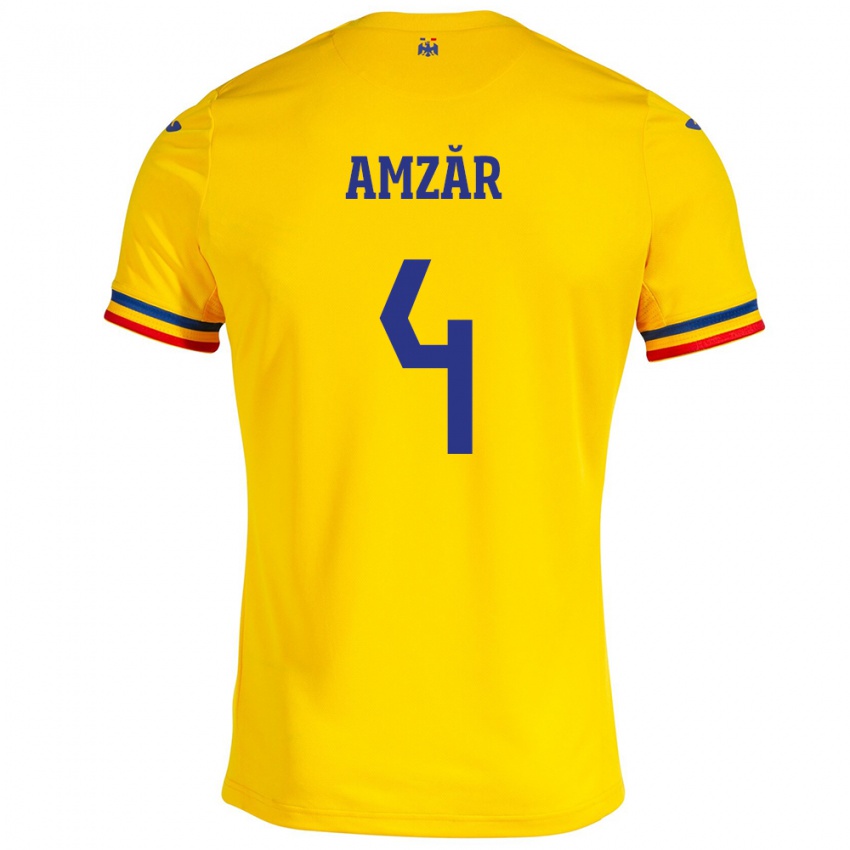 Børn Rumænien Costin Amzăr #4 Gul Hjemmebane Spillertrøjer 24-26 Trøje T-Shirt