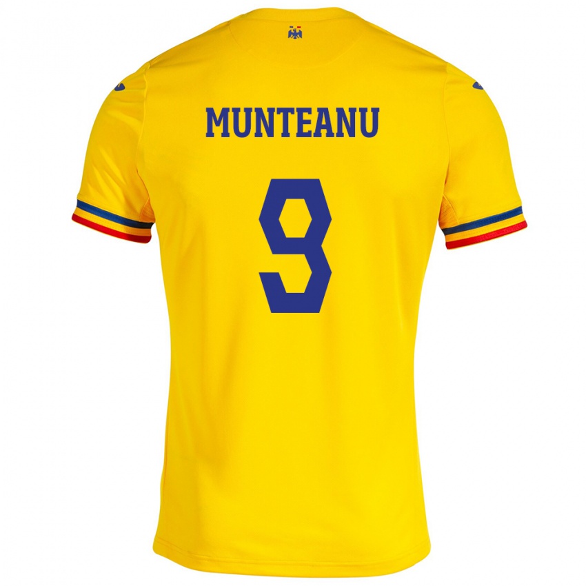 Børn Rumænien Louis Munteanu #9 Gul Hjemmebane Spillertrøjer 24-26 Trøje T-Shirt
