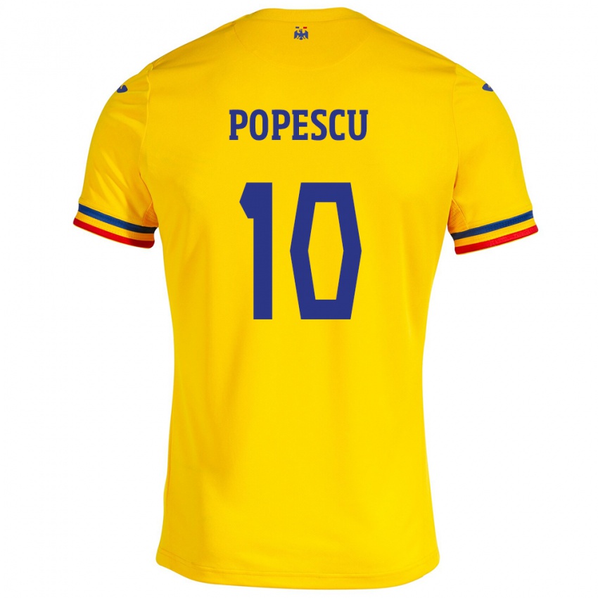 Børn Rumænien Octavian Popescu #10 Gul Hjemmebane Spillertrøjer 24-26 Trøje T-Shirt