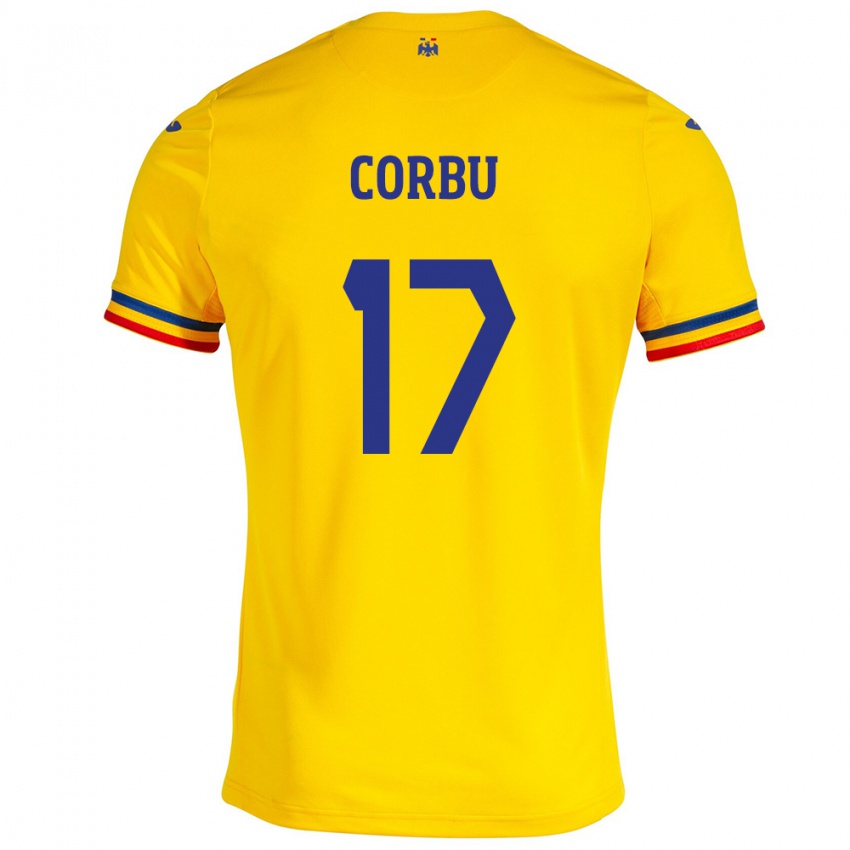 Børn Rumænien Marius Corbu #17 Gul Hjemmebane Spillertrøjer 24-26 Trøje T-Shirt