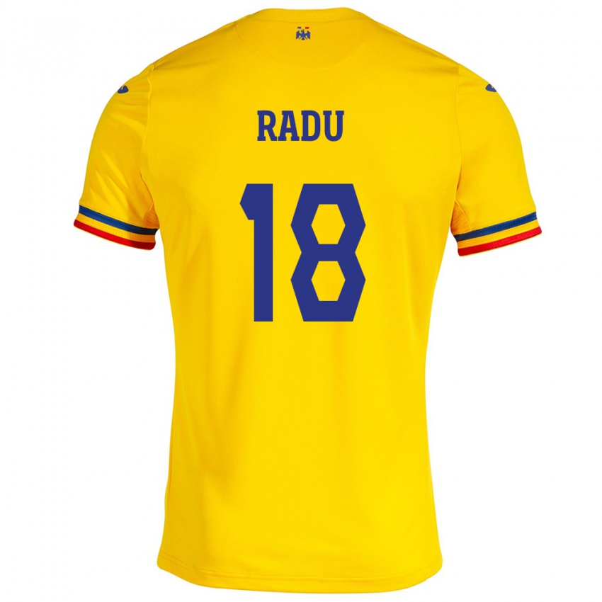 Børn Rumænien Denis Radu #18 Gul Hjemmebane Spillertrøjer 24-26 Trøje T-Shirt